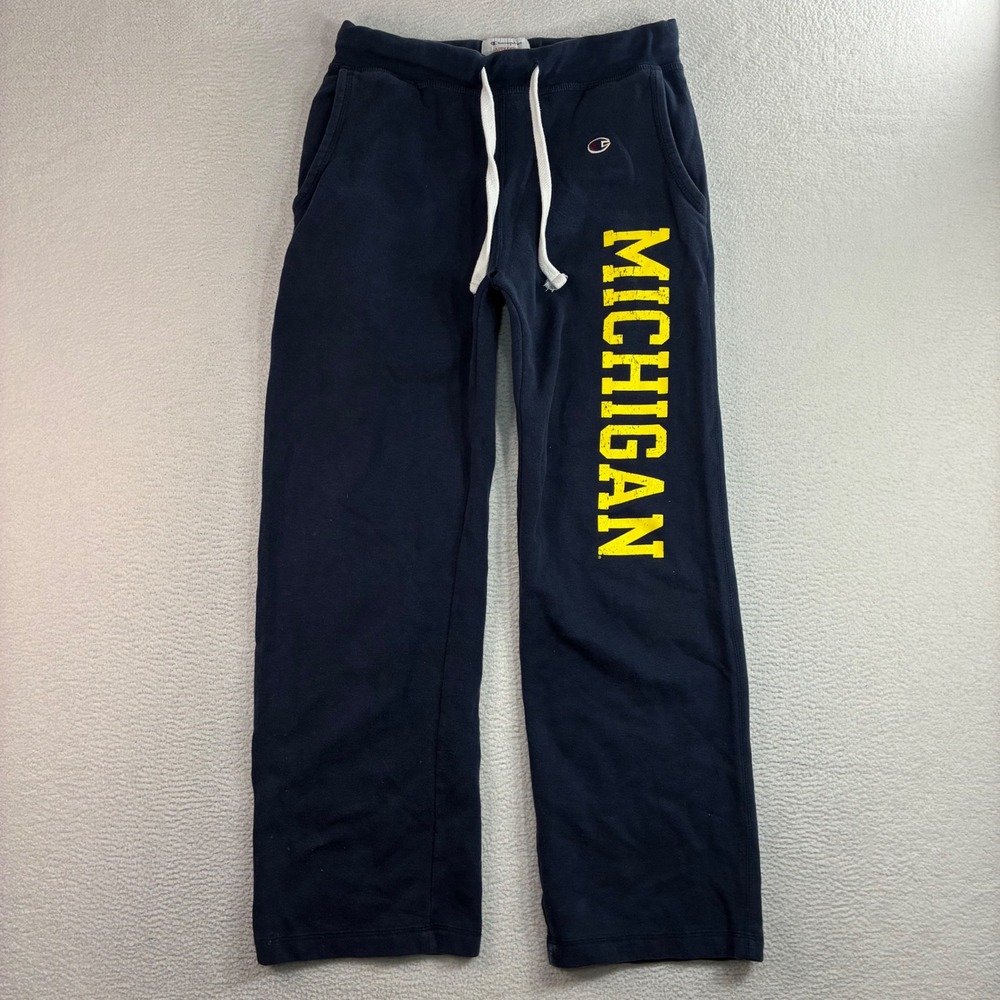 Champion Michigan Sweatpants Men M Blue Fleece Drawstring Stretch University Y2K